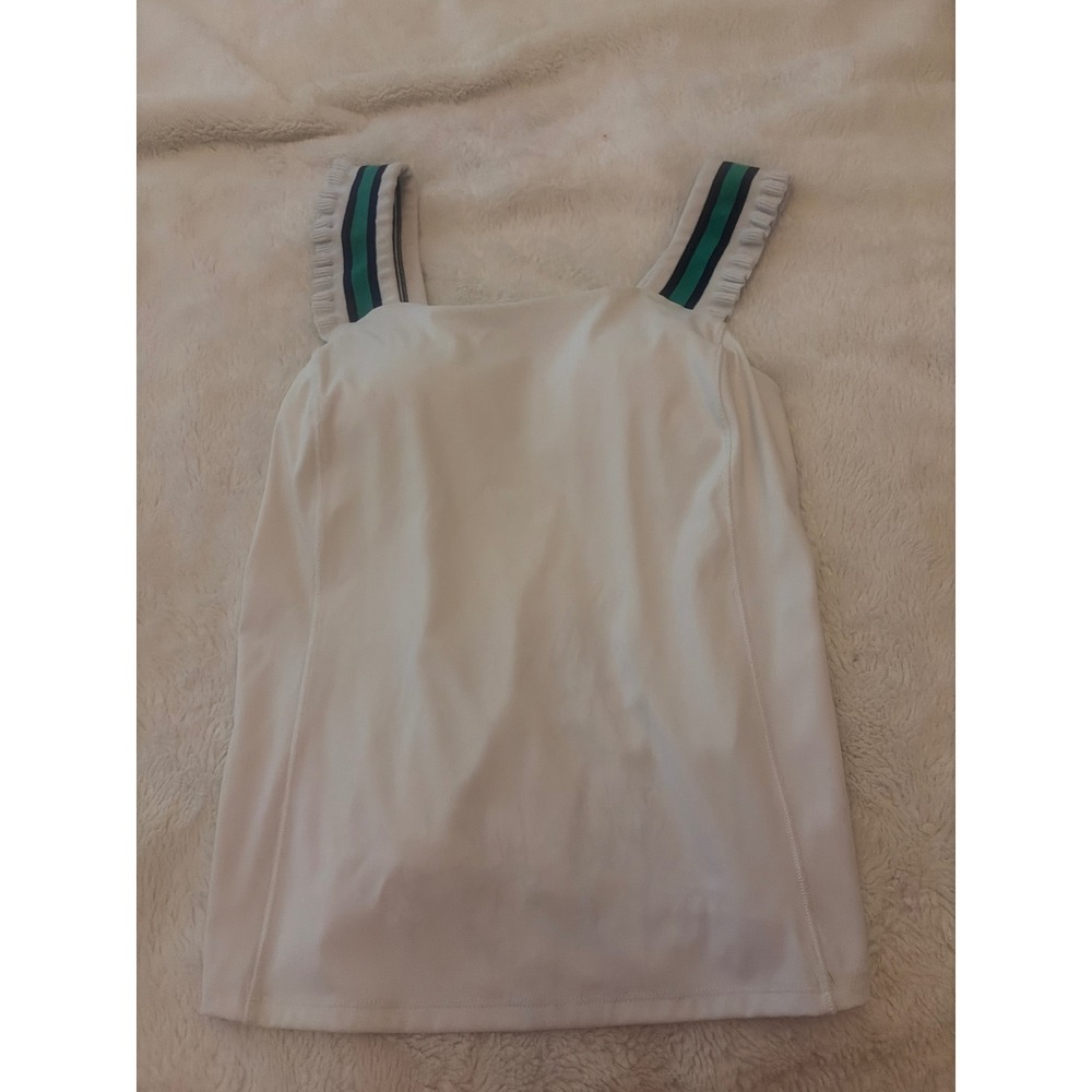 Southern Tide Womens White Ruffle Strap Tank Top Navy Green Stripe Square Neck